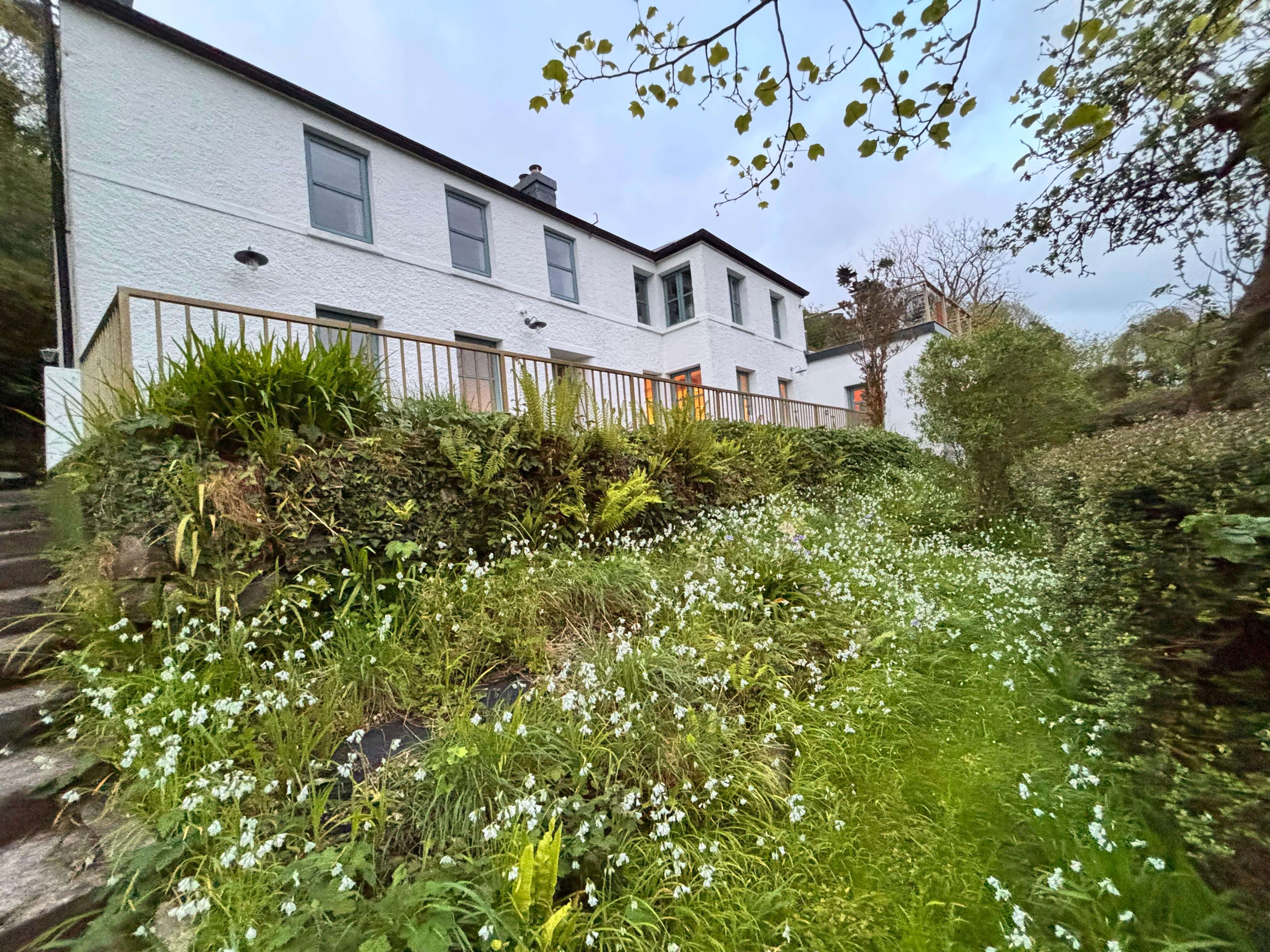 Exterior of Folly House with wildflower garden