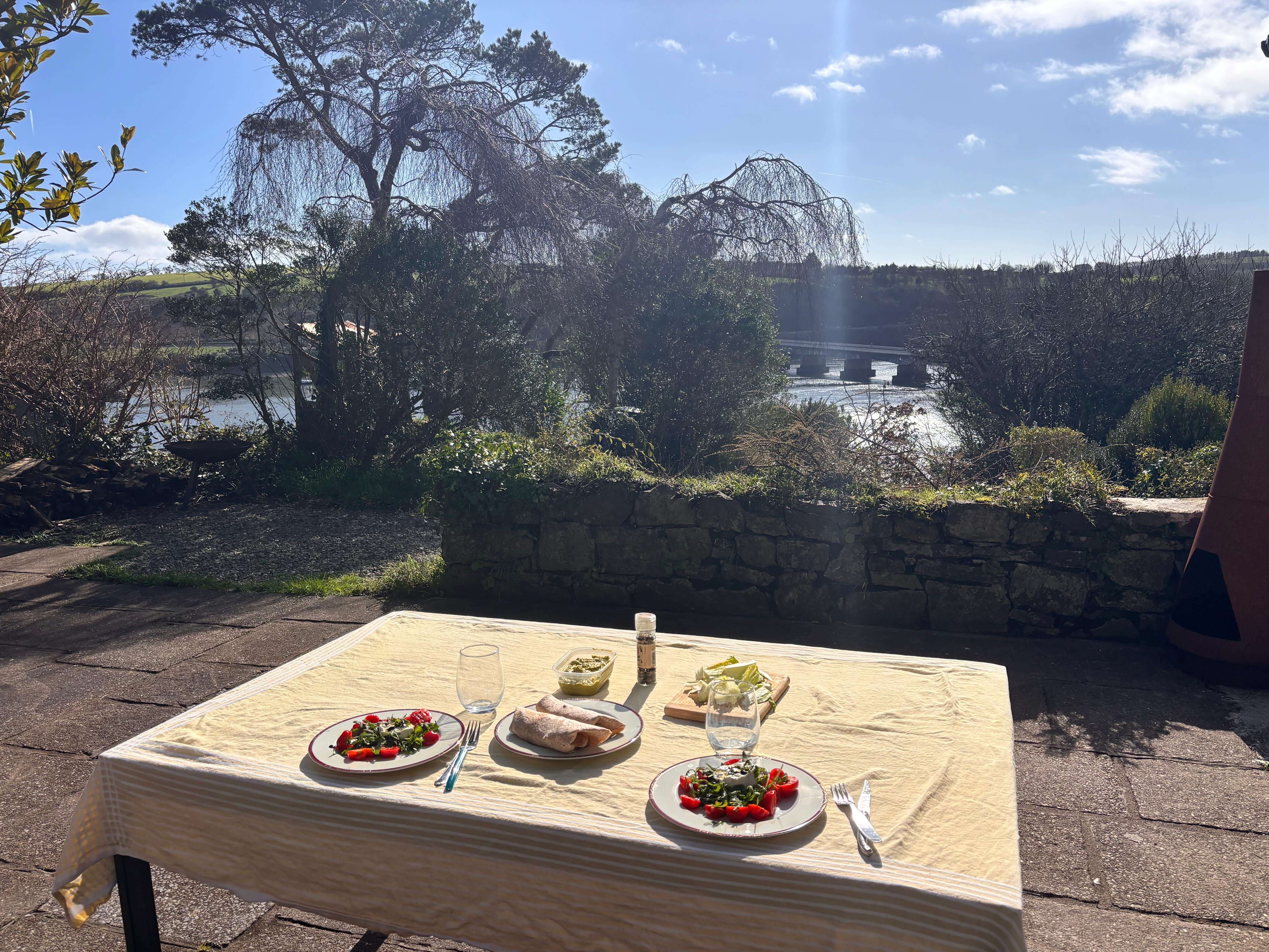 Outdoor dining with river view