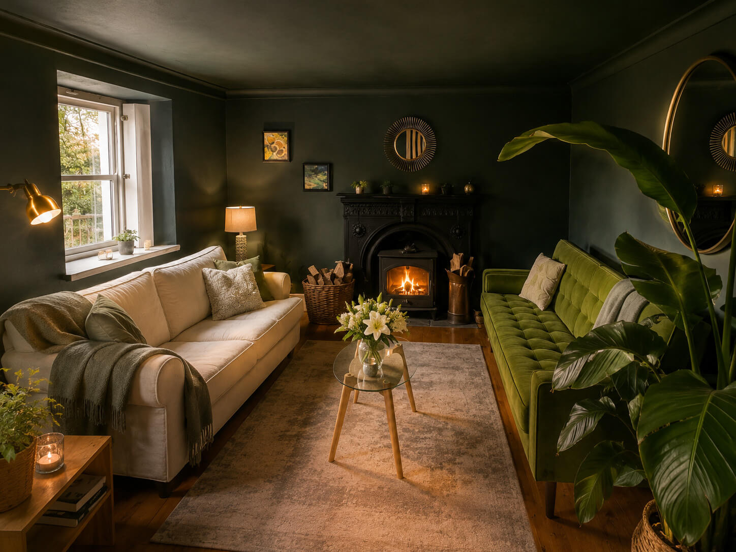 Cosy living room with wood burning stove